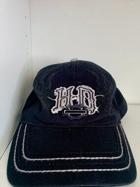 Harley Davidson Dad Hat Cap Distressed Embroidered Black Adjustable